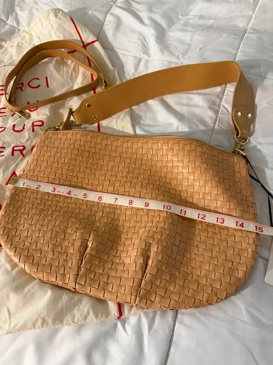 Clare V Woven Leather Bag in Camel - shoulder strap (21”) and crossbody (36.5”) - Picture 2 of 4